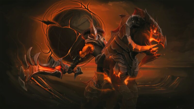 The Dota 2 hero, Chaos Knight, charges into battle atop his flaming steed